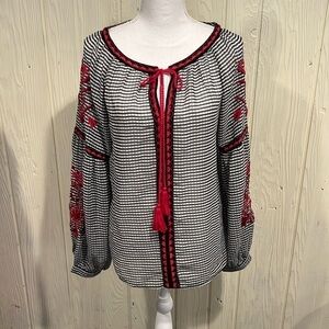 BAN JARA Peasant Boho Long Puff Sleeve Embroidery Blouse Size medium